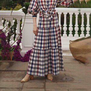 Vagrant Raiz Maxi Skirt Red Blue White Gingham Slow Fashion EU 38 US Small
